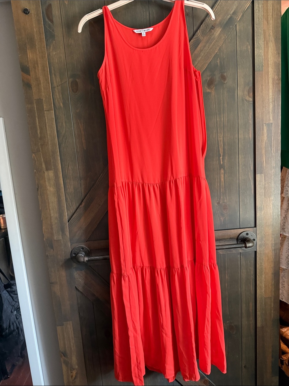 Elizabeth and James Red Sleeveless Tiered Maxi Dress